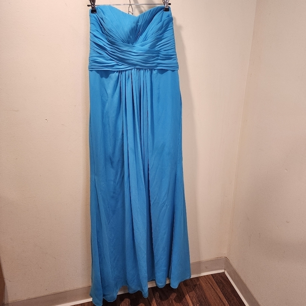 David's BRIDAL Blue Malibu Bridemaid Strapples Floor  Length Wedding dress 12